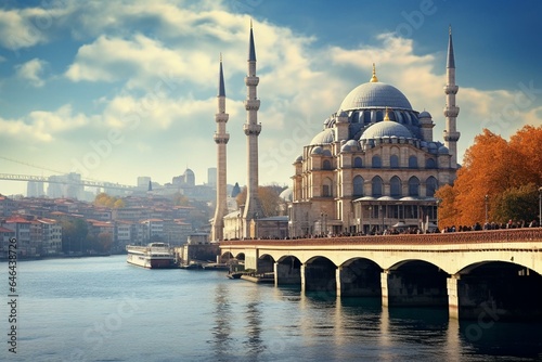Fototapet Mosque with bridge in Istanbul. Generative AI
