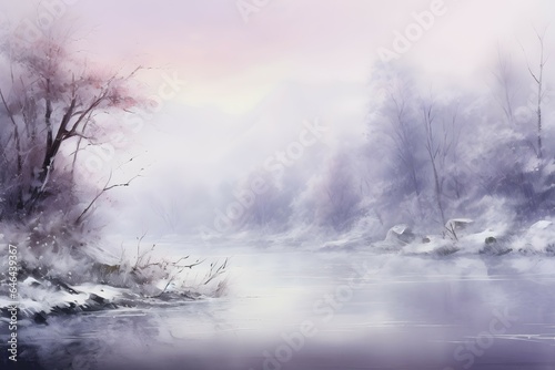Mystische Winterlandschaft bei verschneitem Sonnenuntergang