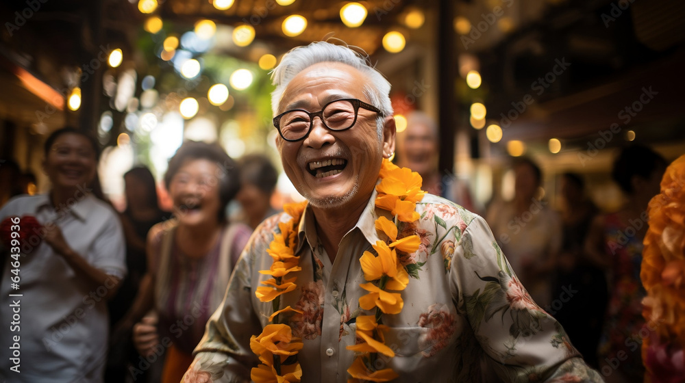 portrait of an asian senior dancing happily at a party