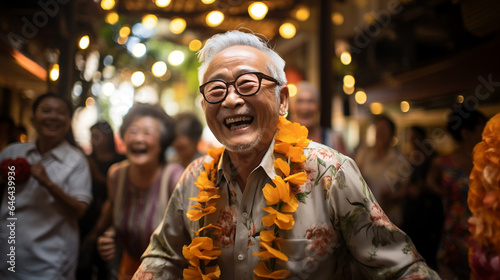 portrait of an asian senior dancing happily at a party