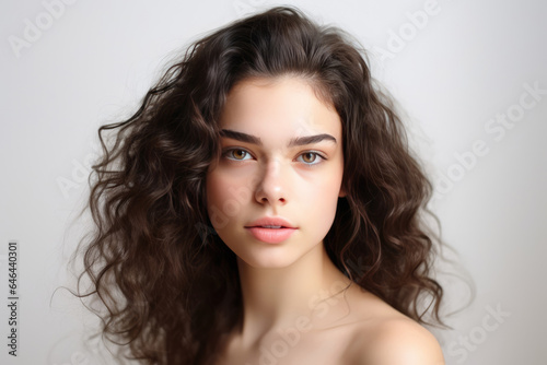 Natural Young Woman Model On A White Background . Сoncept Model Diversity, Empowerment, Natural Beauty, Femininity