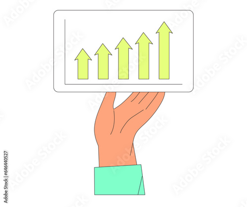 Economics strategy, analysis of sales, statistic, data statistic illustration for banner, landing web page. Analyst hand collect data and analyse business, business solution for ui or mobile app.