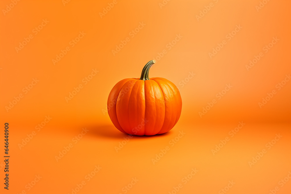 Autumn orange pumpkin on orange background. Thanksgiving Autumn orange pumpkin on orange background. Thanksgiving