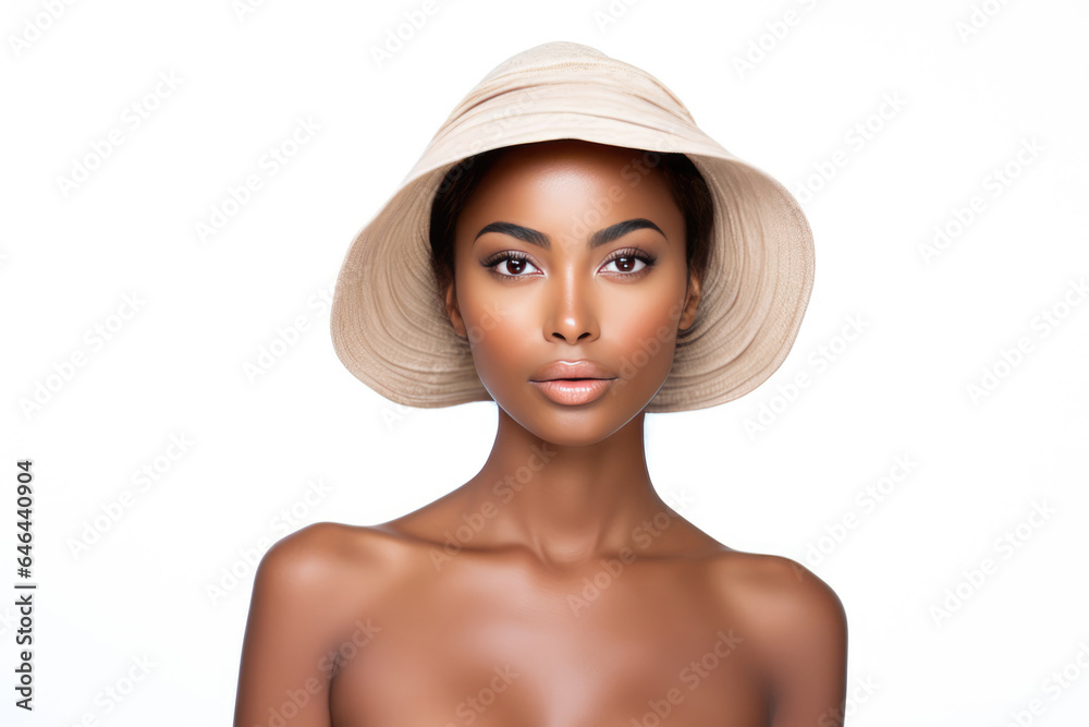 A Woman With A Hat On Her Head On A White Background . Сoncept Womens Fashion, Bold Colors, Personal Style, Making A Statement. Сoncept Women In Expressionistic Art, Line, Texture And Color A Woman With A Hat On Her Head On A White Background . Сoncept Womens Fashion, Bold Colors, Personal Style, Making A Statement. Сoncept Women In Expressionistic Art, Line, Texture And Color