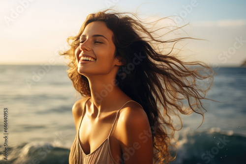 A Woman With Her Hair Blowing In The Wind. Сoncept Windy Hairdos, Womens Windblown Hairstyles, Creative Hair Care, Windy Hikes