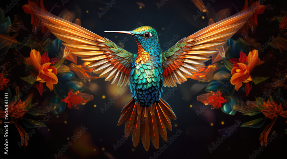 a painting of a colorful hummingbird