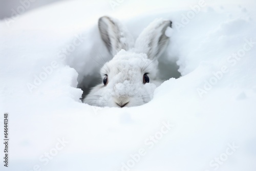 a rabbit burrowing under the snow during a blizzard photo