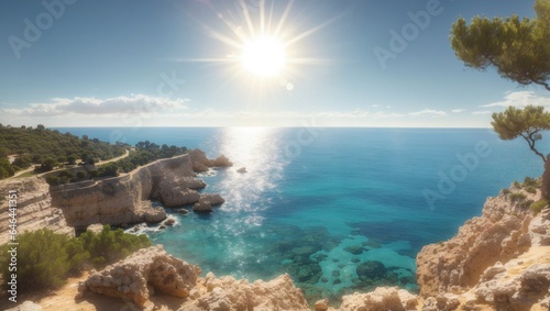 A beautiful blue water with cliff over sunny weather
