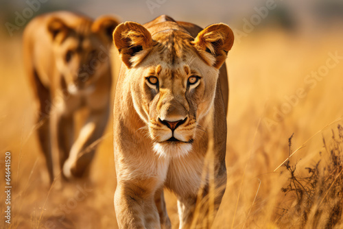 a herd of lioness on the background of the African savannah © Kien
