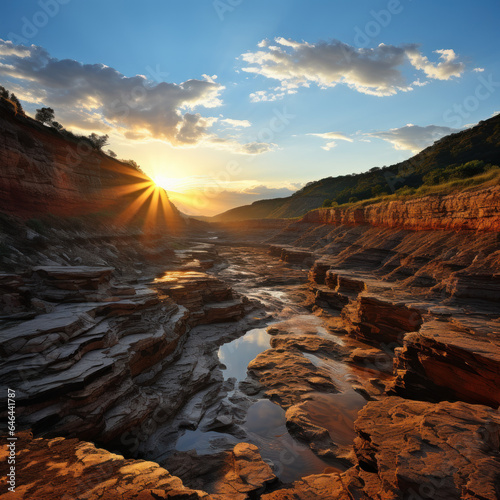 Rocky canyon at sunset 