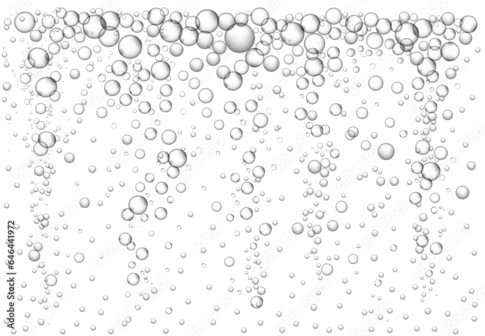 Sparkling bubbles background. Refreshing clear carbonated fizzing drink, bubbly water effect and rising air bubbles in water vector illustration