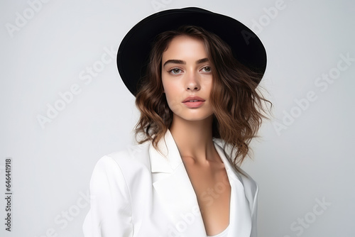 Stylish Young Woman Model On A White Background. Сoncept New Trends For Young Women Models, The Beauty Of Diversity In Fashion, Selfconfidence For Young Women, The Power Of A Positive Image