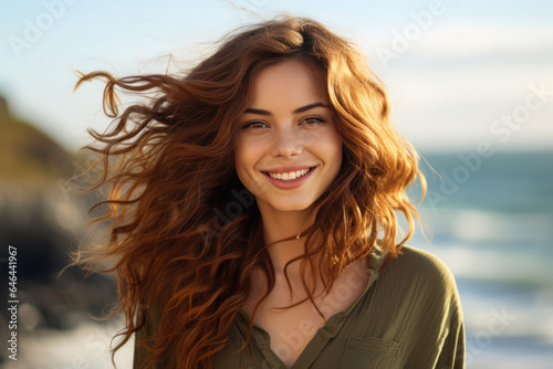 Vibrant Young Woman Model By The Sea . Сoncept Sunkissed Skin, Fashionably Fun, Coastal Charm, Beach Bliss. Сoncept Fashionable Beachwear, Youthful Style Inspiration, Beachside Photo Shoots © Anastasiia
