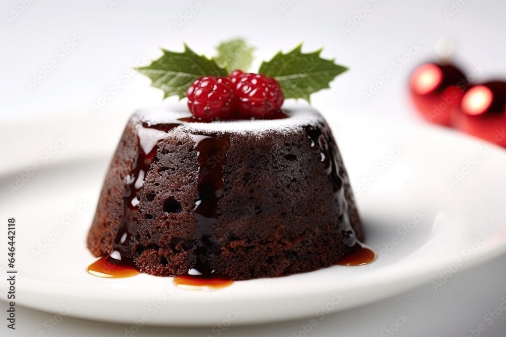 Christmas fruit cake with raspberries. Generative Ai Christmas fruit cake with raspberries. Generative Ai