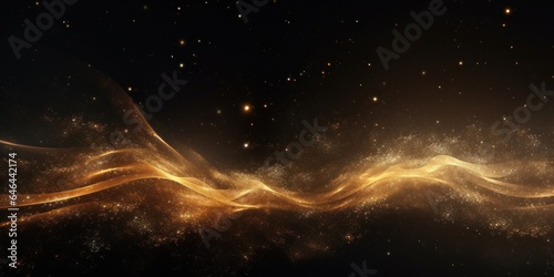 Golden particles, wave, stardust, dark background, wallpaper,