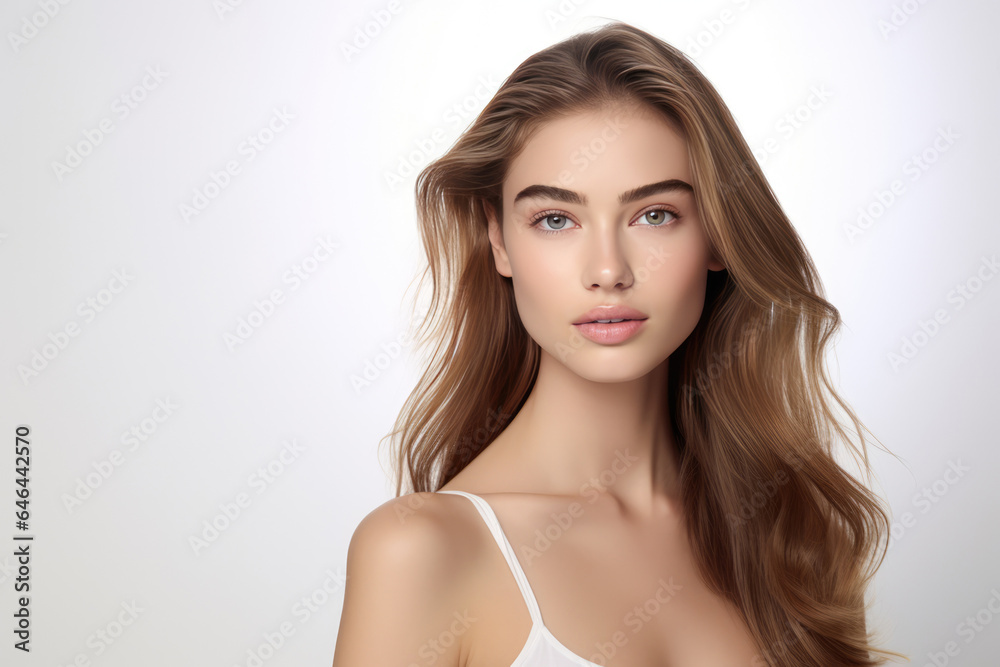 Youthful Young Woman Model On A White Background . Сoncept Youthful Beauty, Young Models, Camera Ready Makeup, Whites In Fashion Youthful Young Woman Model On A White Background . Сoncept Youthful Beauty, Young Models, Camera Ready Makeup, Whites In Fashion