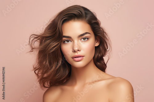 Youthful Young Woman Model On A Pastel Background