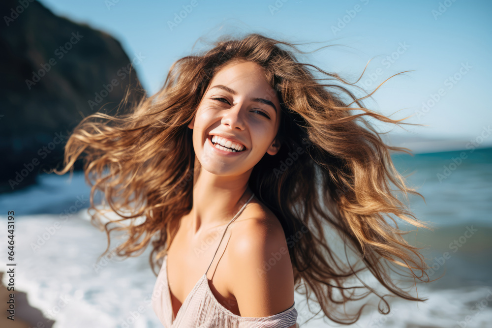 A Woman With Her Hair Blowing In The Wind