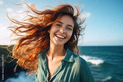Energetic Young Woman Model Against The Sea . Сoncept Energetic Young Woman Model, Sea Photography, Ocean Inspiration, Beach Outfits
