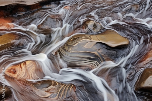 abstract image of flowing water creating patterns on river rocks