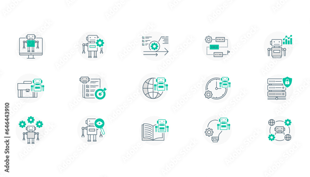 RPA Robotic Process Automation innovation technology, Robotic Technology, Machine, Learning, AI vector icons concepts. 