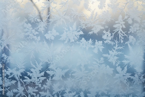 shimmering frost patterns on a window on a cold winter morning