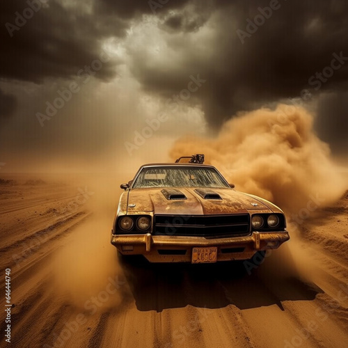 car in the desert version mad max - Generative AI. © CLEMERSONDESALES