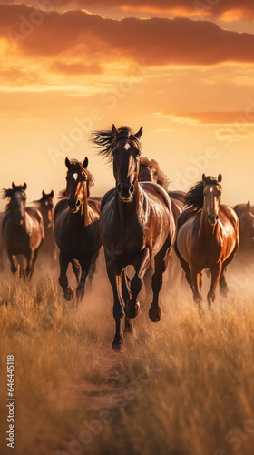 horse and rider at sunset. Generative AI.