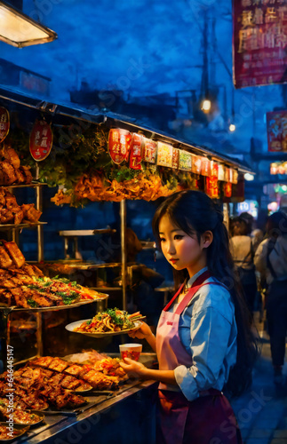 Beautiful asian girl sells in cupcake shop. Anime asian beautiful business owner girl © Frozen Design