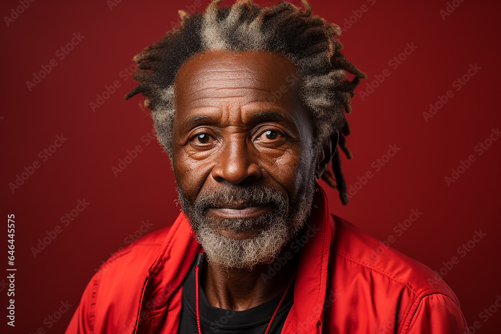 Studio portrait of handsome elderly old african man on different colours background