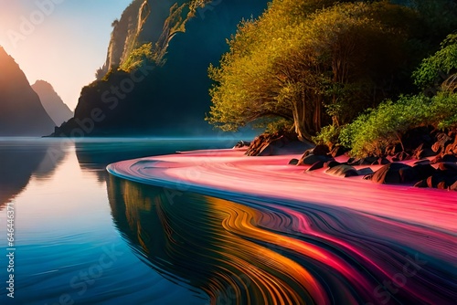 tropical island at sunset