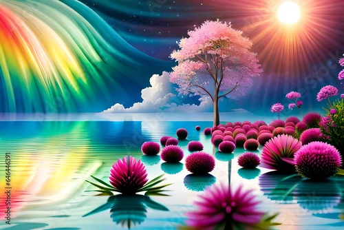 flowers and rainbow