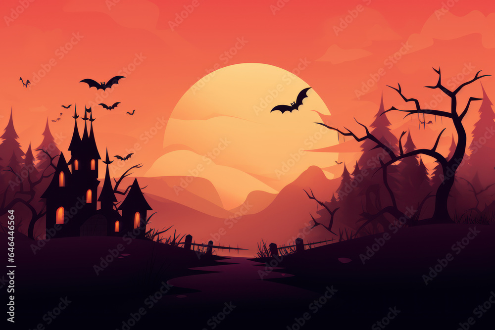 Naklejka premium Bat Pumpkins In The Spooky Night, Halloween Backdrop background
