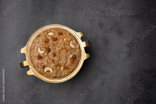 Top view of Pradhaman Payasam with copy space, Kerala Onam and Vishu festival special sweets dessert Ari payasam photo