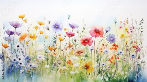 multi-colored wildflowers in watercolor  field  drawing  summer  delicate flowers