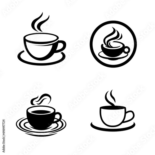 Set of tea or coffe cups  logo. Icons vector illustration