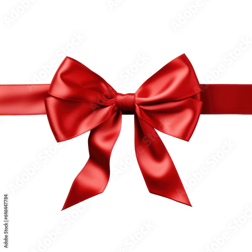 Red ribbon bow isolated transparent background, PNG, Christmas present wrapping