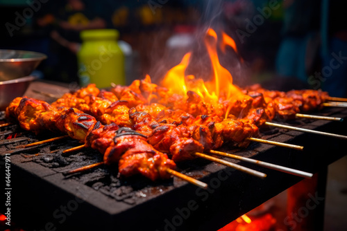 chicken skewers over chargrill