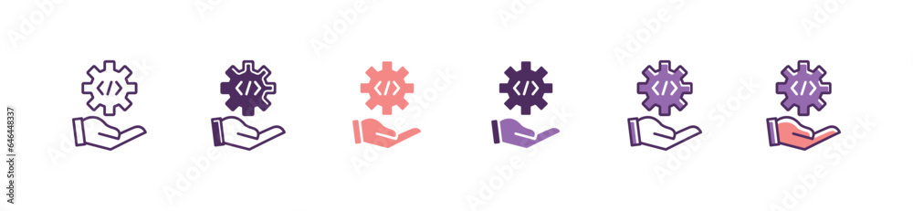 Obraz premium hand with gear development icon vector business programming website and software building set collection office application management design