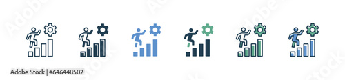 business employee development training to achieve goal icon with organization people go upstairs growth improvement vector 