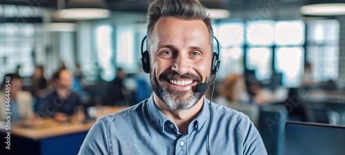caucasian man call center customer support with headset, ai