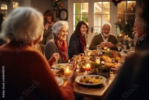 elderly friends gathering for a dinner. Celebrating with loved ones. Christmas and New Year s affairs