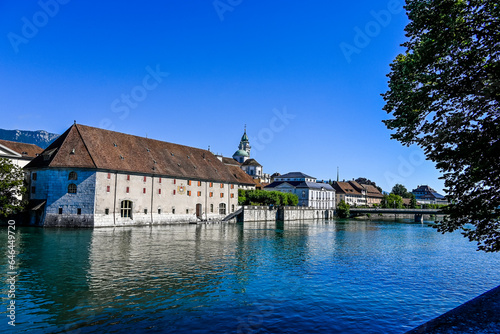 Solothurn, St. Ursen-Kathedrale, Aare, Kreuzackerbrücke, Altstadt, Kathedrale, Barock, Stadt, Fluss, Landhausquai, Uferweg, Sommer, Schweiz