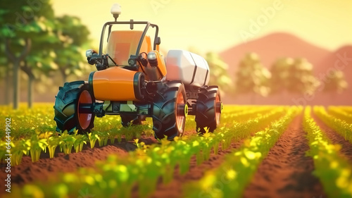 smart robotic farmers in agriculture futuristic robot automation to work to spray chemical fertilizer.