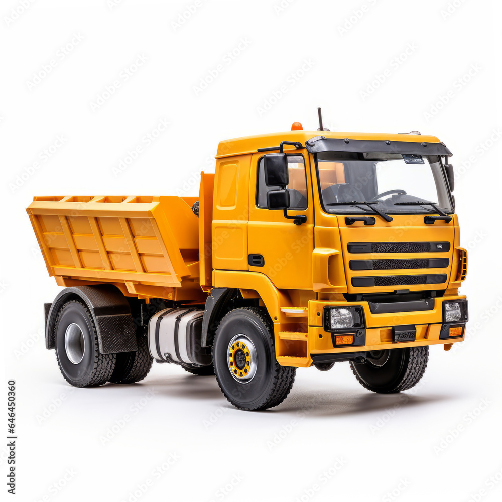 Large dump truck. Yellow truck isolated on white background.