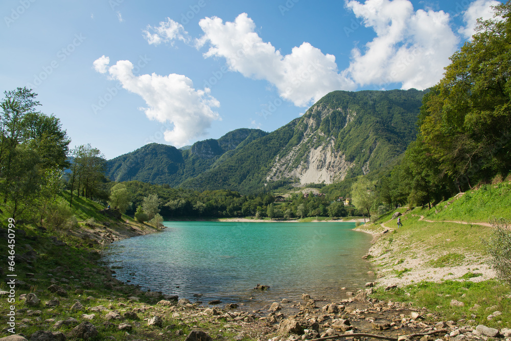 View of Tenno lake. Small and beautiful lake in Italian alps (Monte Misone), Trento province, Trentino-Alto Adige, Italy, Europe