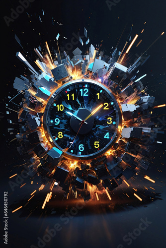 Exploding digital clock concept of time is money Alarm clock in fireUse the countdown timer to reach the deadline