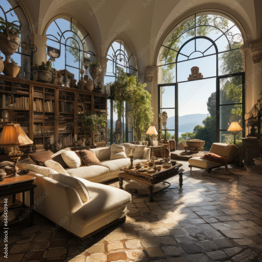 Fototapeta premium A Mediterranean villas grand salon complete 