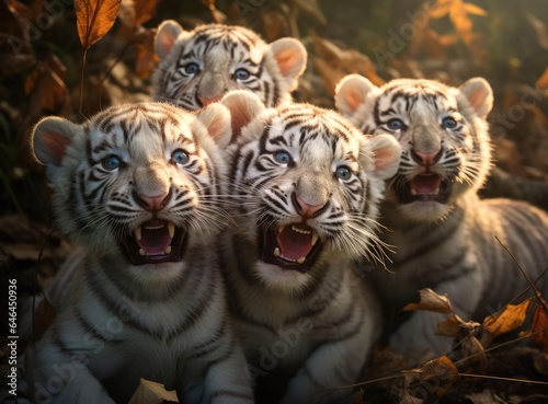 A group of white tiger kittens
