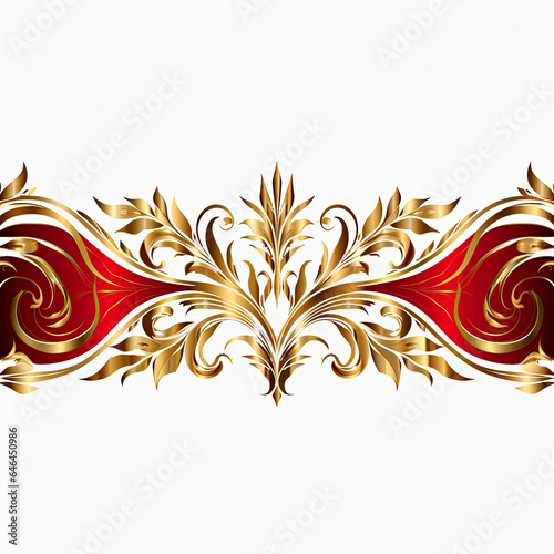 Crimson gold luxury decorative Filigree Elaborate on white Background, AI Generated